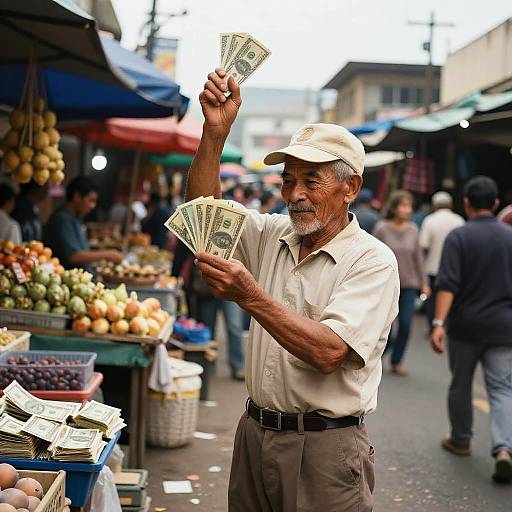 Old Man Showing Money in Market