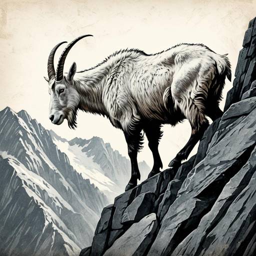 Stylized Mountain Goat on Rocky Cliffs
