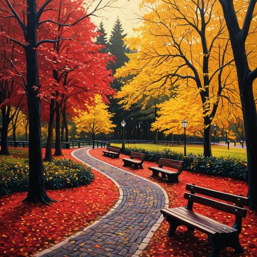 Enchanting Autumn Park in Acrylic Art