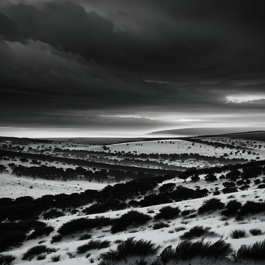 Monochromatic Winter Heathland Landscape