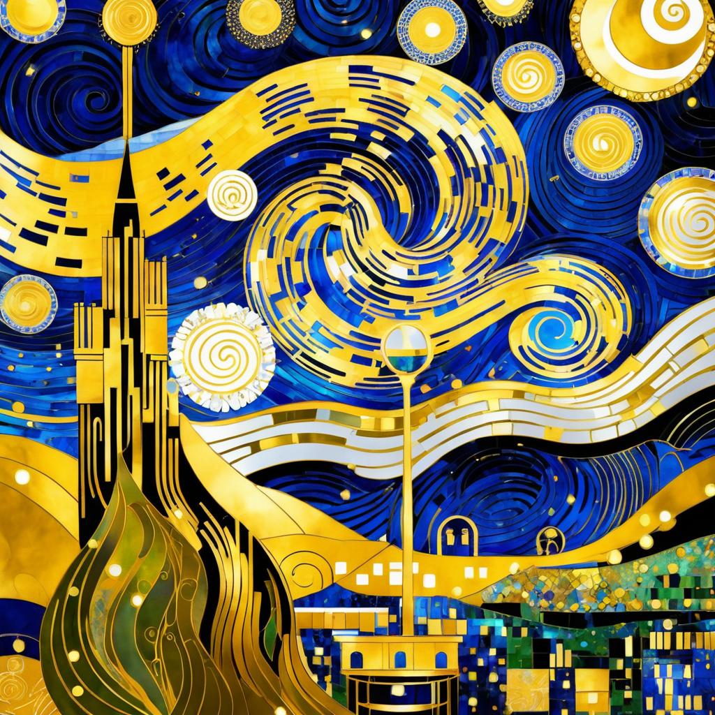 Starry Night Reimagined in Klimt's Style