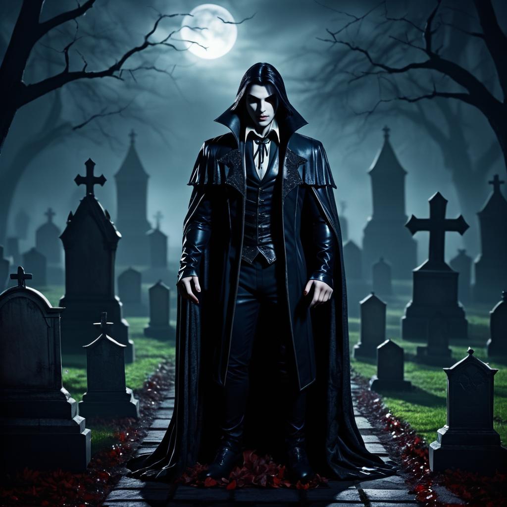 Spooky Vampire in Graveyard Scene