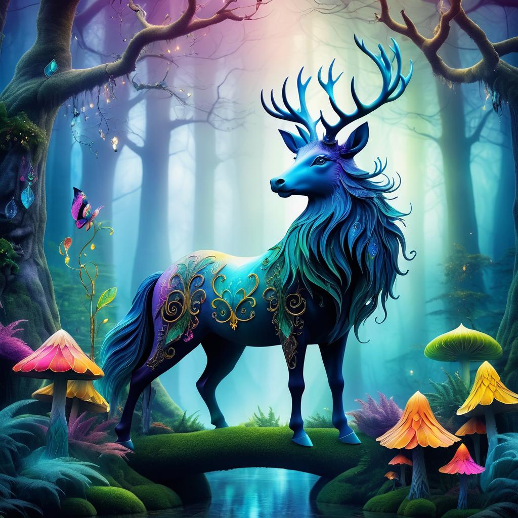 Whimsical Mythical Creatures in Enchanted Forest