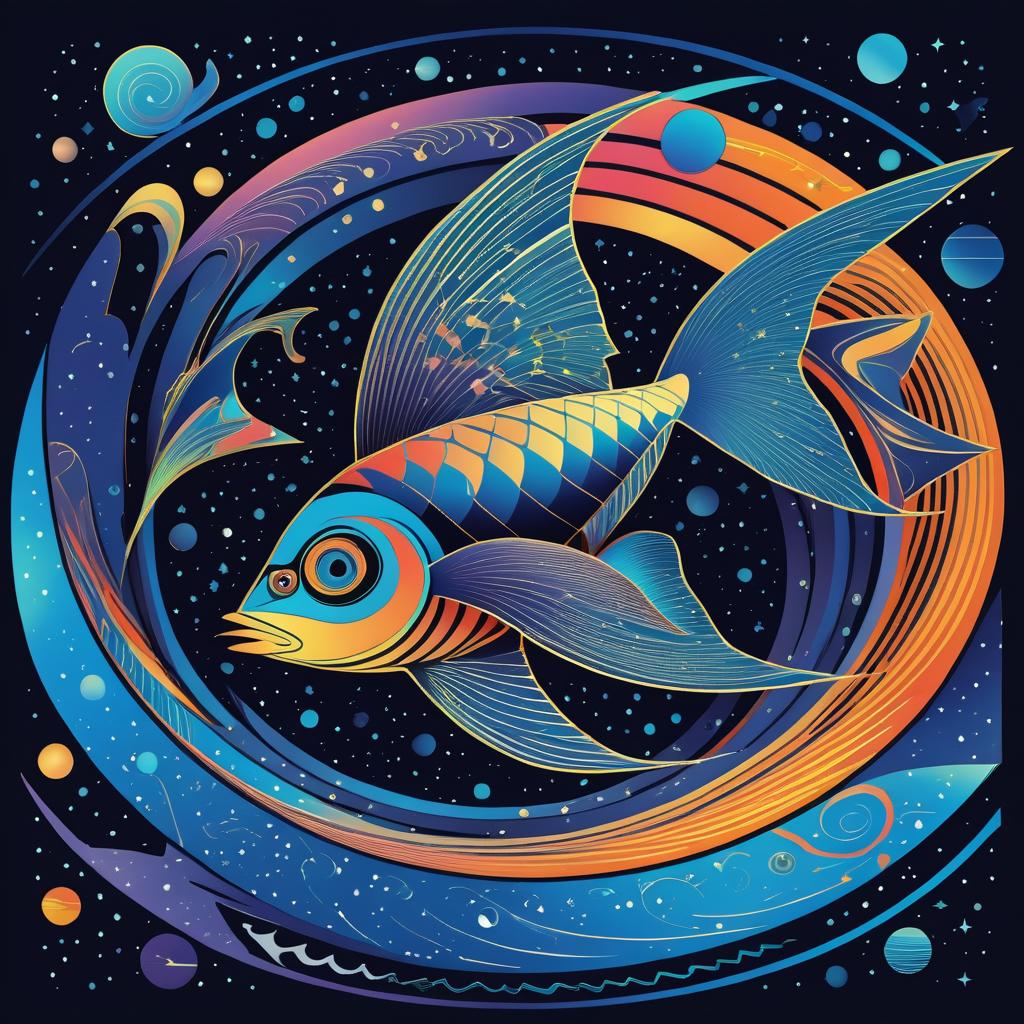 Cosmic Flying Fish in Escher Style