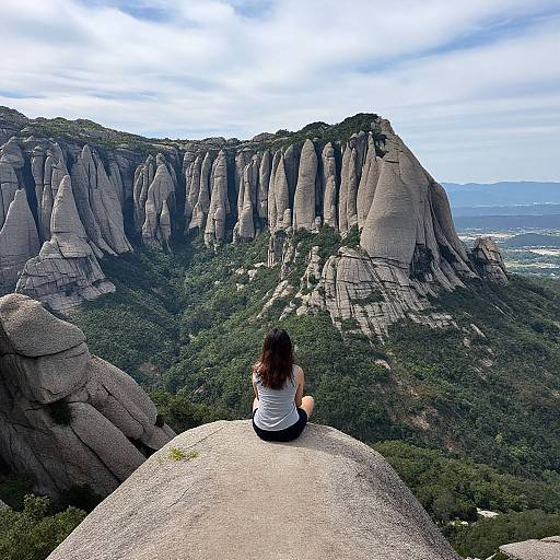 Woman Overlooking Majestic Montserrat Mountains