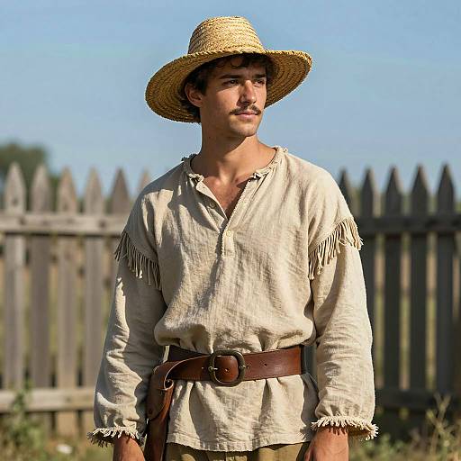 Man in Shepherd Costume with Straw Hat