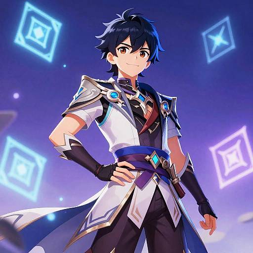 Confident Anime Boy in Fantasy Armor