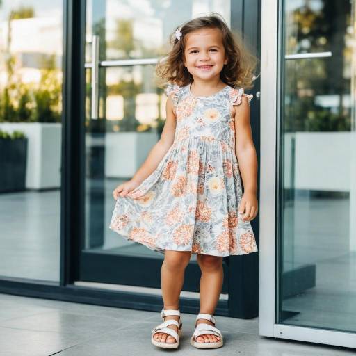 Smiling Toddler Girl in Floral Sundress