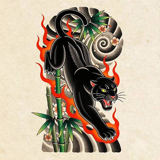 Anime Irezumi Black Panther Tattoo