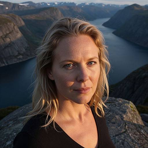 Nordic Woman Amidst Scandinavian Fjord