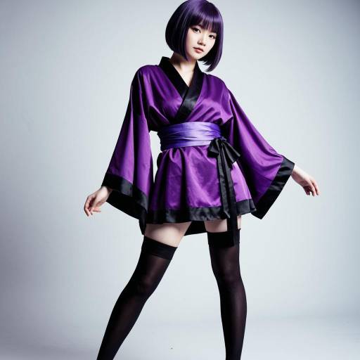 Woman in Purple Kimono Mini Dress Cosplay