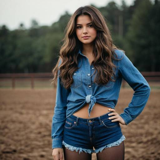 Young Woman in Denim Outfit Outdoors