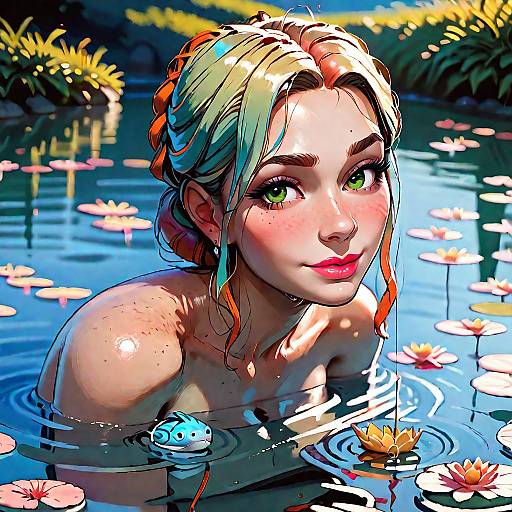 Chubby Gnome Fishing by Pond