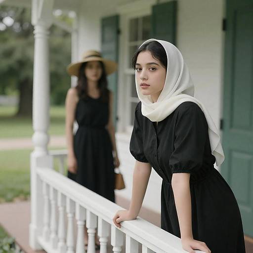 Porch Portrait: Woman in Black Dress