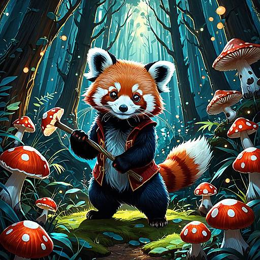 Playful Red Panda in Enchanted Forest
