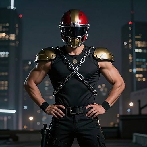 Heroic Muscular Man in Futuristic City