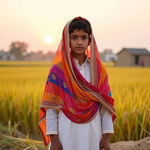 Punjabi Boy in Vibrant Sunrise Village