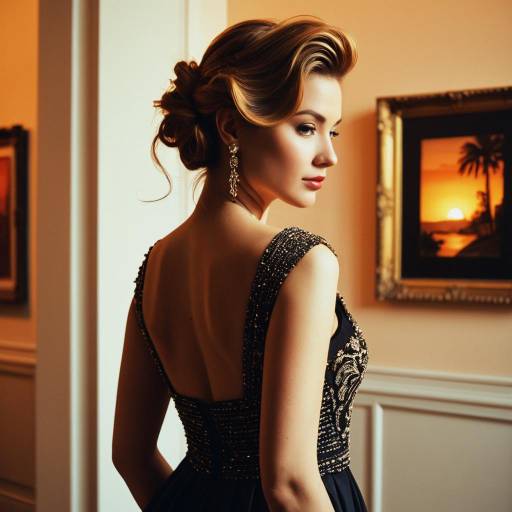 Elegant Woman with Side Swept Hairstyle in Formal Gown Elegant Woman with Side Swept Hairstyle in Formal Gown