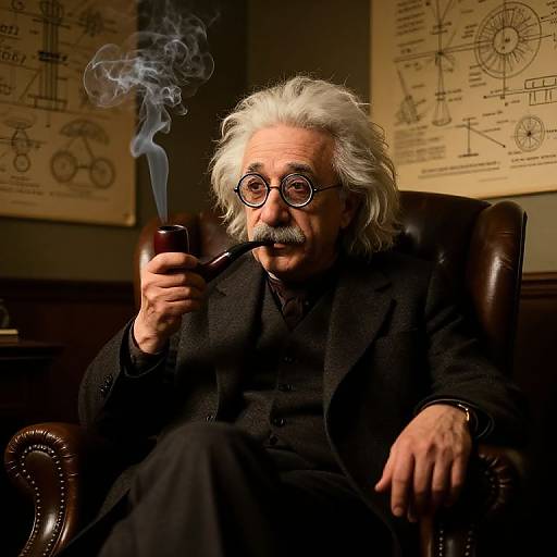 Einstein in Leather Armchair Portrait