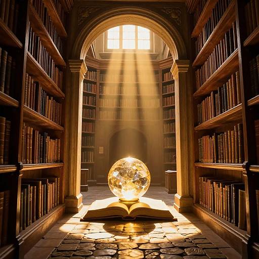 Golden Sunlit Ancient Library Glow