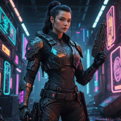Futuristic Female Soldier in Cyberpunk Armor
