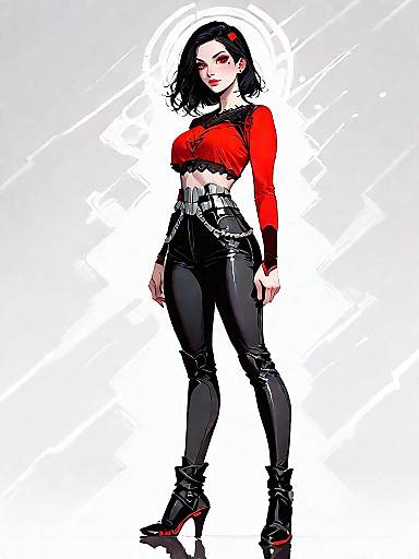 Stylish Woman in Red Crop Top and Black Pants