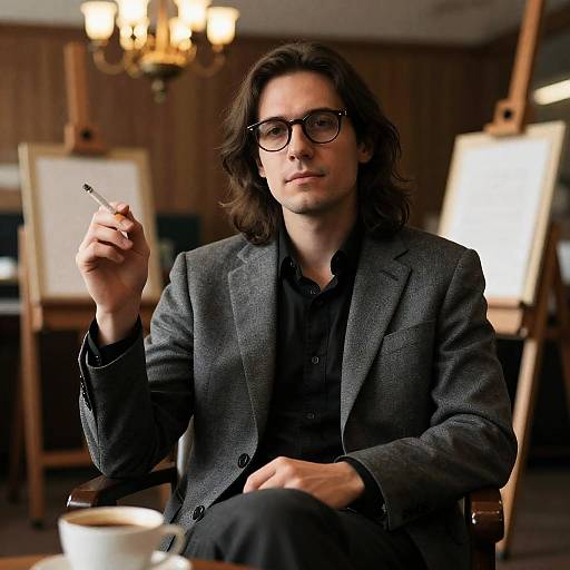 Calm Man in Blazer with Cigarette