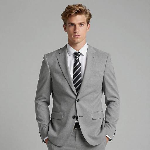 Confident Young Man in Grey Suit