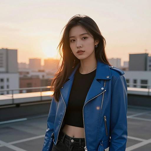 Confident Woman in Urban Sunset Glow