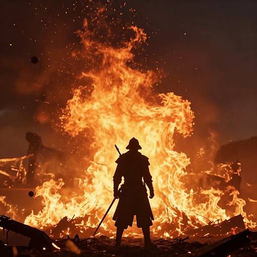 Fiery Lone Warrior Silhouette