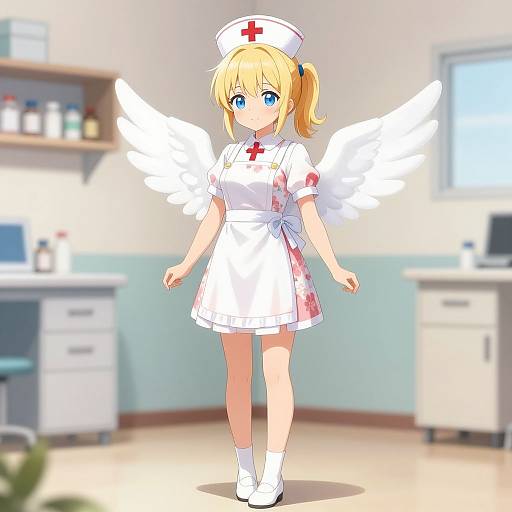 Angel Nurse in Floral Sundress Illustration