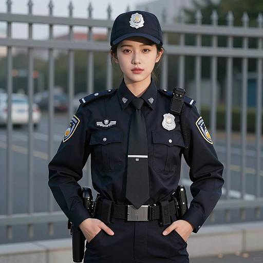 Confident Female Officer in Urban Scene
