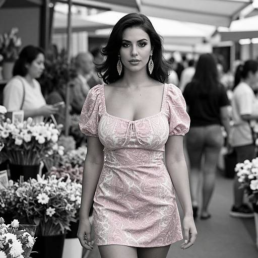 Romantic Woman in Pastel Paisley Dress