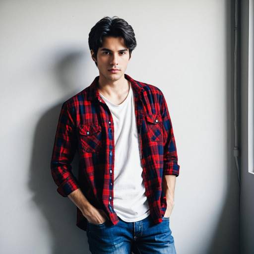 Young Man in Casual Plaid Shirt