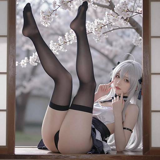 Playful Silver-Haired Anime Woman