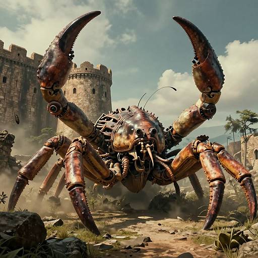 Surreal Clash of Fortresses and Crustaceans