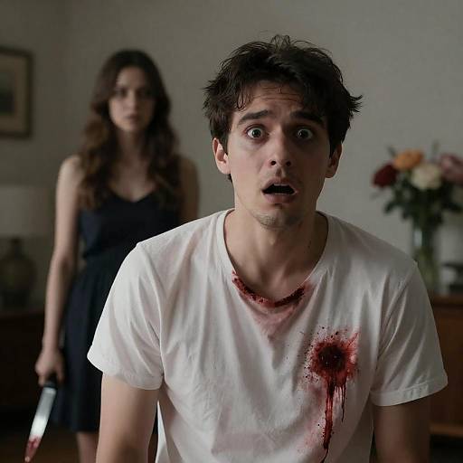 Tense Encounter in a Dimly Lit Room