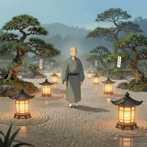 Meditative Monk in Zen Garden