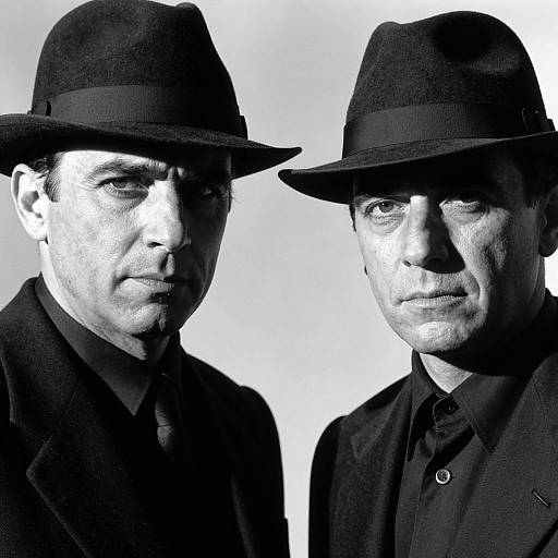 Black and White Portrait of Two Men in Fedoras