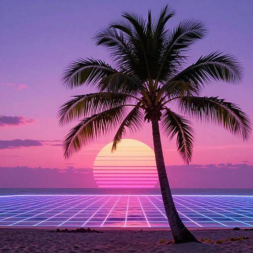 Retro 80s Vaporwave Tropical Sunset