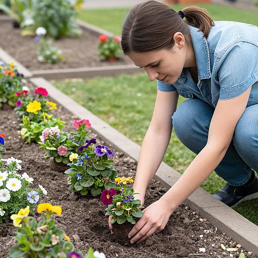 Woman Gardening with Flower Planting