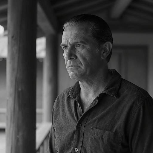 Serious Man in Rustic Wooden Structure
