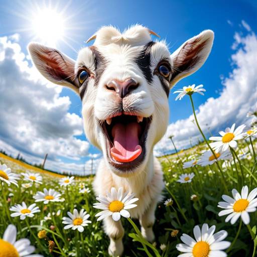 Playful Baby Goat in Vibrant Daisies
