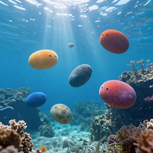 Colorful Floating Stone Creatures Underwater