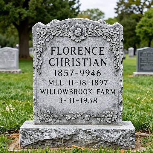 Intricately Carved Granite Gravestone Photo