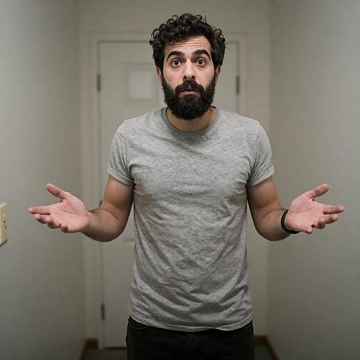 Bearded Man in Dimly Lit Hallway