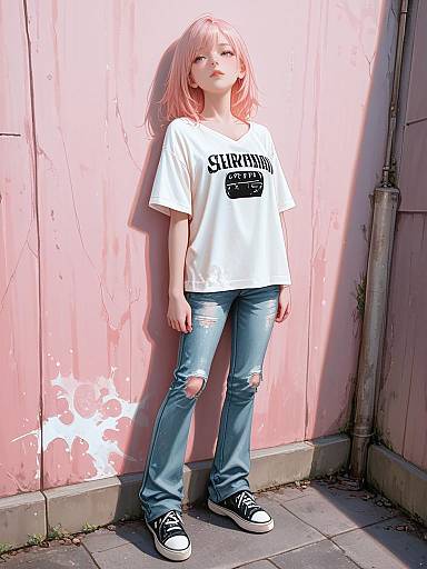 Casual Woman in Pink Graphic Tee
