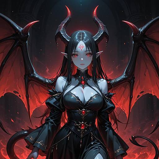Dark Demon Girl with Horns and Wings
