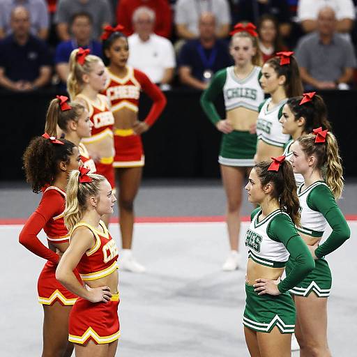 Dynamic Cheerleading Team Facing Off