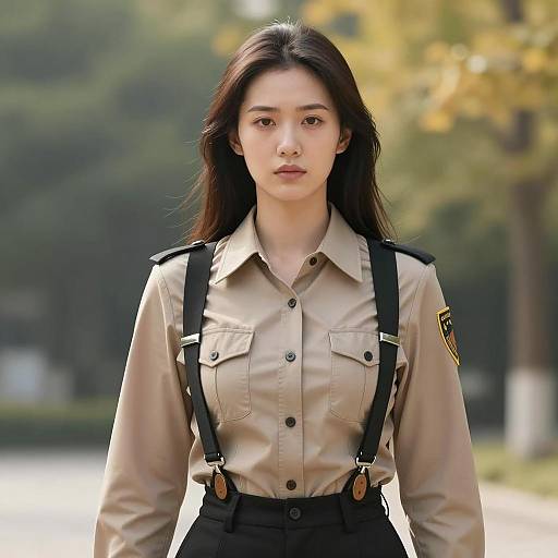 Young Woman in DEA Agent Costume Outdoors